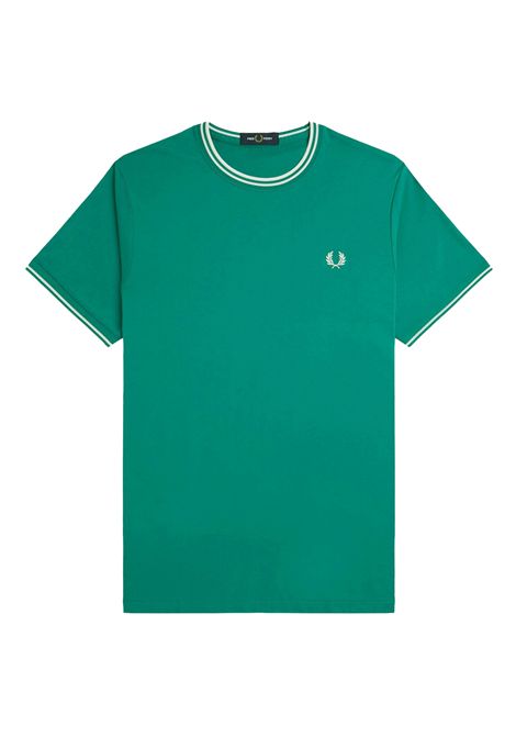 Fred Perry Twin Tipped Tee Label Green Ecru Men FRED PERRY | T-shirt | M1588-Y37